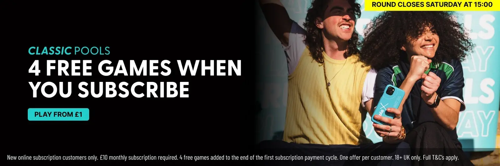 Classic Pools — 4 free games when you subscribe. Play from £1.